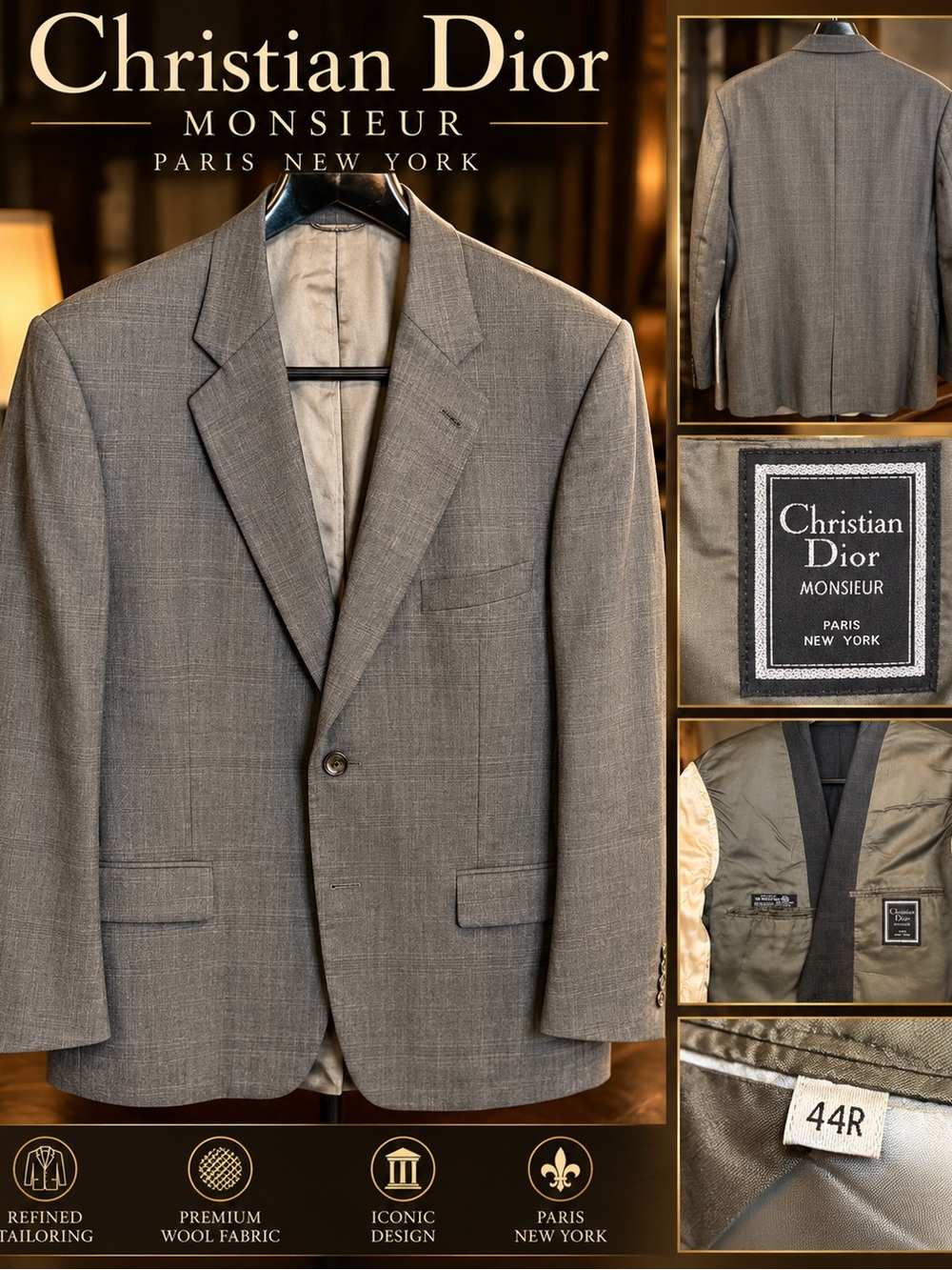 Dior Monsieur Taupe Gray Wool Sport Coat